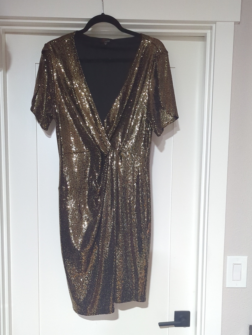 Sequin Wrap-Front Midi Dress in Gold